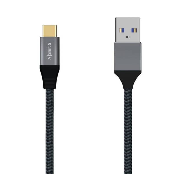 Cable USB 3.1 Tipo-C Aisens A107-0630/ USB Tipo-C Macho - USB Macho/ Hasta 27W/ 1250Mbps/ 50cm/ Gris