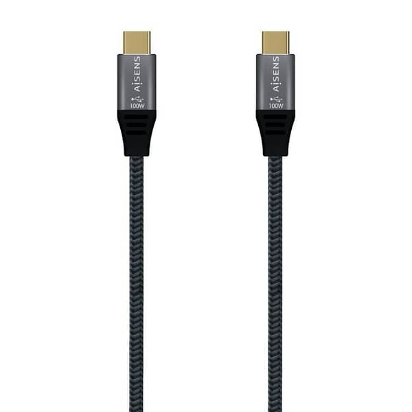Cable USB 3.2 Tipo-C Aisens A107-0670 20GBPS 100W/ USB Tipo-C Macho - USB Tipo-C Macho/ Hasta 100W/ 2500Mbps/ 60cm/ Gris