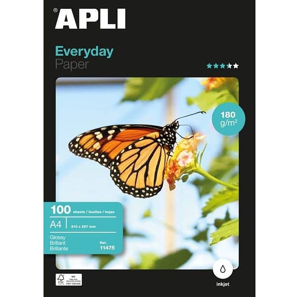 Papel Fotogr?fico Apli Everyday 11475/ DIN A4/ 180g/ 100 Hojas/ Brillante