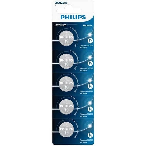 Pack de 5 Pilas de Bot?n Philips CR2025P5/01B Lithium/ 3V