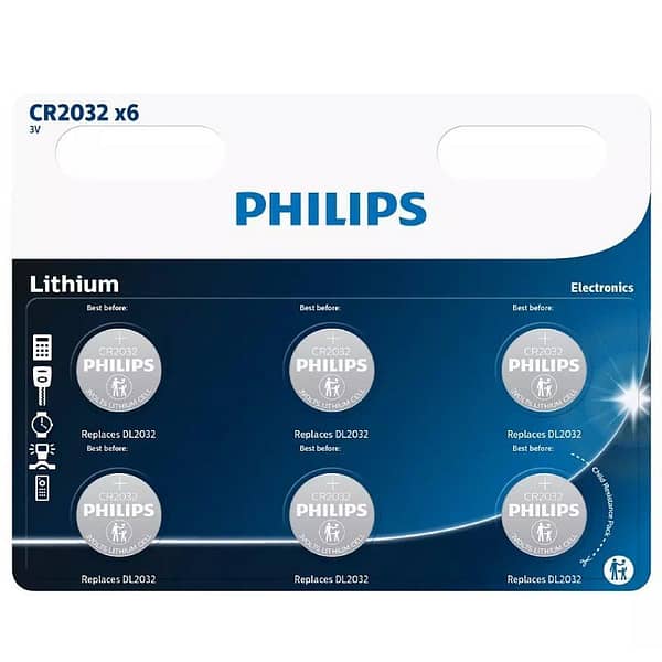 Pack de 6 Pilas de Bot?n Philips CR2032/ 3V