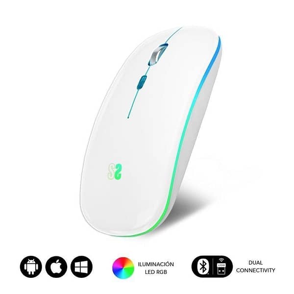 Rat?n Inal?mbrico por Bluetooth Subblim LED Dual Flat/ Bater?a recargable/ Hasta 1600 DPI/ Blanco