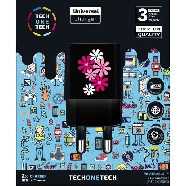 Cargador de Pared Tech One Tech Black Fower Power TEC2601/ 2xUSB/ 12W
