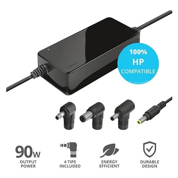 Cargador de Port?til Trust MAXO Para HP/ 90W/ Autom?tico/ 4 Conectores/ Voltaje 18-20V