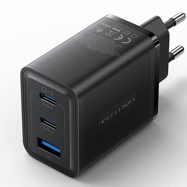 Cargador de Pared GaN Vention FERB0-EU/ 2xUSB Tipo-C/ 1xUSB/ 65W
