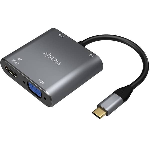 Conversor Aisens A109-0626/ HDMI Hembra - VGA Hembra - USB Tipo-C Macho - USB Hembra - USB Tipo-C Hembra/ 15cm/ Gris
