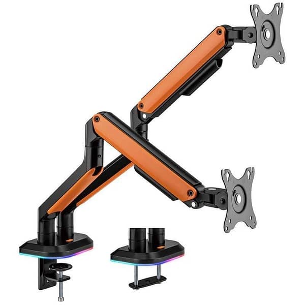 Soporte de Mesa Gaming con Contrapeso para 2 Monitores y TV Aisens DT32TSR-251/ Giratorio/ Inclinable/ hasta 9kg/ con Iluminaci?n RGB