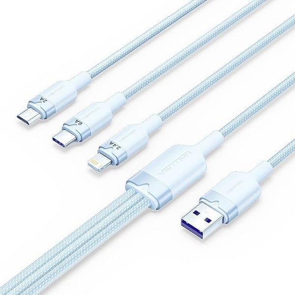 Cable USB 2.0 Lightning Vention CTRLG/ USB Macho/ USB Tipo-C Macho - MicroUSB Macho - Lightning Macho/ 1.5m/ Azul