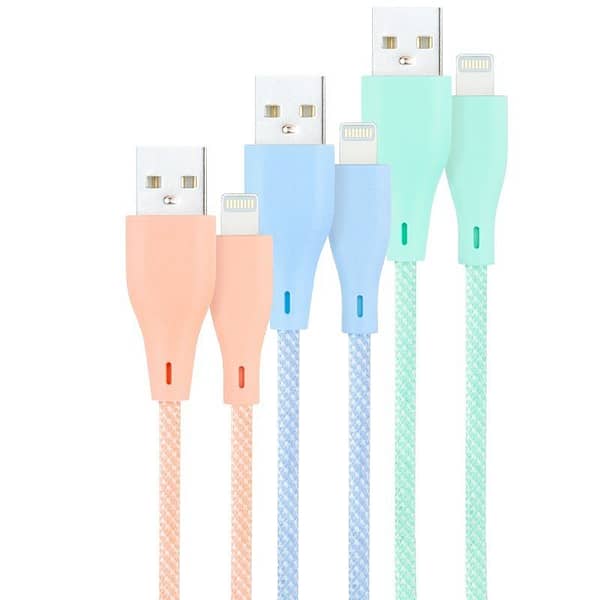 Cables USB 2.0 Lightning Nanocable 10.10.0401-CO1/ USB Macho - Lightning Macho/ 1m/ 3 Unidades/ Rosa, Azul y Verde
